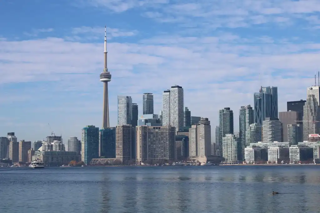 Toronto skyline with the CN Tower seen across the water